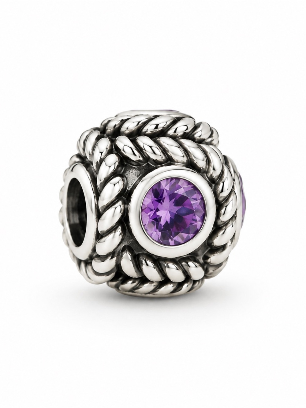 Chamilia Sterling Silver Rope Bead with Purple Swarovski Crystal/Amethyst